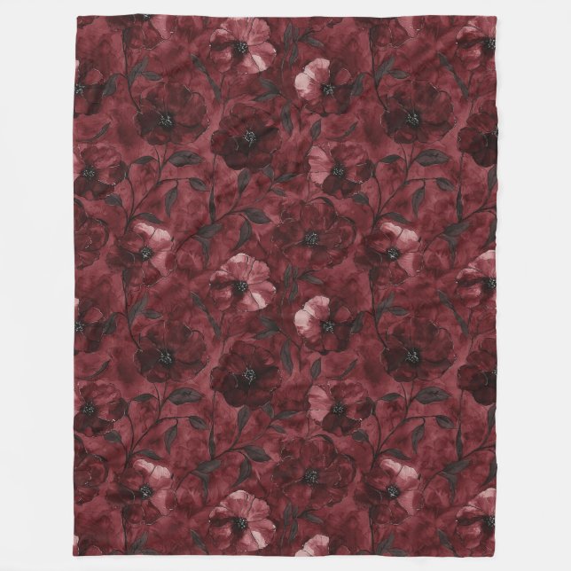 Chic Burgundy Red Floral Fleecefilt (Framsidan)