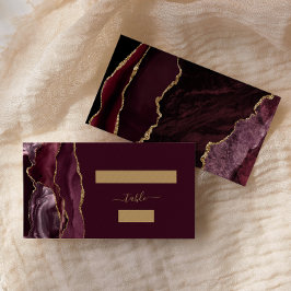 Chic Burgundy Red Guld Agate Bröllop Escort Placeringskort