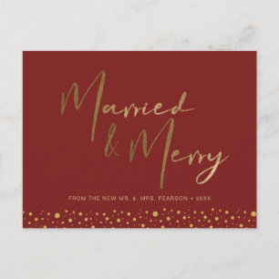 Chic Burgundy Red Guld gift och Merry Photo Helg Vykort