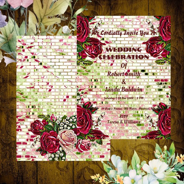 Chic Burgundy Red Rustic Ro Personlig Inbjudningar (Chic Burgundy Red Rustic Rose Personalized Invitation)