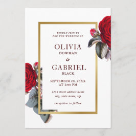 Chic Burgundy Röd ros. Blommigt lyx Bröllop Inbjudningar