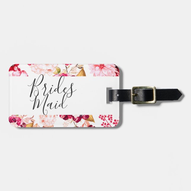 Chic Burgundy & Rosa Blommigt Gräns Bridesmaid Bagagebricka (Horisontell Framsida)