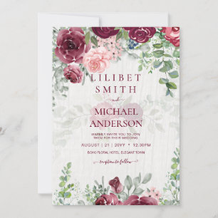 Chic Burgundy Rosa Blommigt Greenery Bröllop