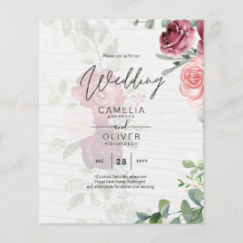 Chic Burgundy  Rosa Blommigt Greenery Bröllop Flygblad