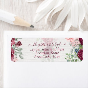 Chic Burgundy Rosa Blommigt Greenery Bröllop Returadress Etikett