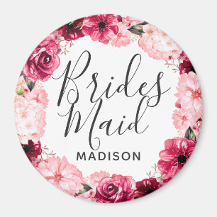 Chic Burgundy & Rosa Blommigt Utandning Bridesmaid Magnet