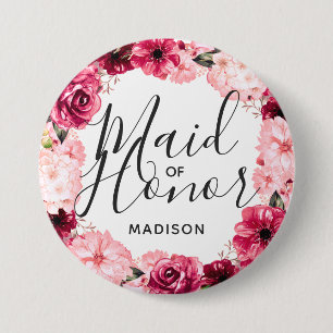 Chic Burgundy & Rosa Blommigt Utandning Maid of ho Knapp