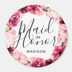 Chic Burgundy & Rosa Blommigt Utandning Maid of ho Magnet