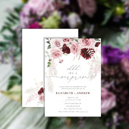 Chic Burgundy Rosa ros Blommigt - årsdag Inbjudningar
