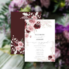 Chic Burgundy Rosa ros Blommigt Förlovning Inbjudningar