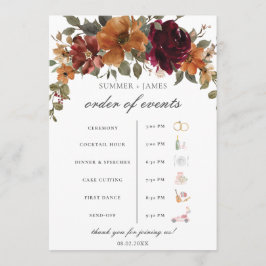 Chic Burgundy Rust Blommigt Bröllop Ordning för hä Program