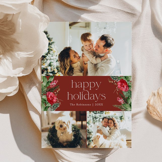 Chic Burgundy Vattenfärg Grönska 3 Foto  Julkort (Skapare uppladdad)