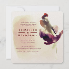 Chic Burgundy Watercolor Bird on Flower Bröllop Inbjudningar