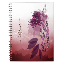 Chic Burgundy Watercolor Blommigt Monogram Anteckningsbok