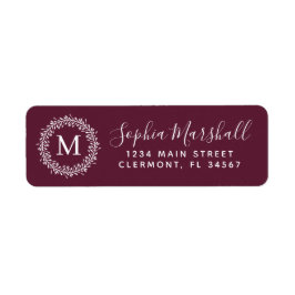 Chic Burgundy White Monogram Return-adressetikett Returadress Etikett