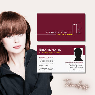 Chic Burgundy White Simple med Monogram och Photo Visitkort