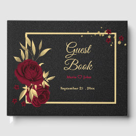 chic burguny blommigt guld löv svart gästböcker