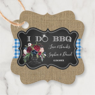 Chic Burlap Gingham och Chalk I DO BBQ Gåvor Etiketter