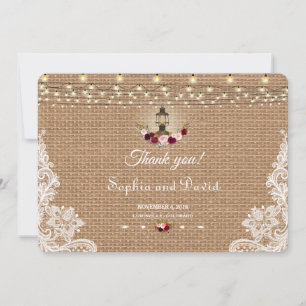 Chic Burlap Snöre String Ljus Bröllop Tack Kort