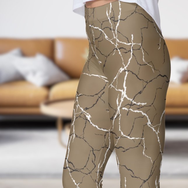 Chic Burlywood and Black White Fracture Mönster Leggings (Chic Burlywood and Black White Fracture Pattern Leggings)