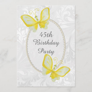 Chic Butterflies Damask 45:e Dubblan på födelsedag Inbjudningar