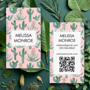 Chic Cacti & Succulents Desert Watercolor QR-kod Visitkort