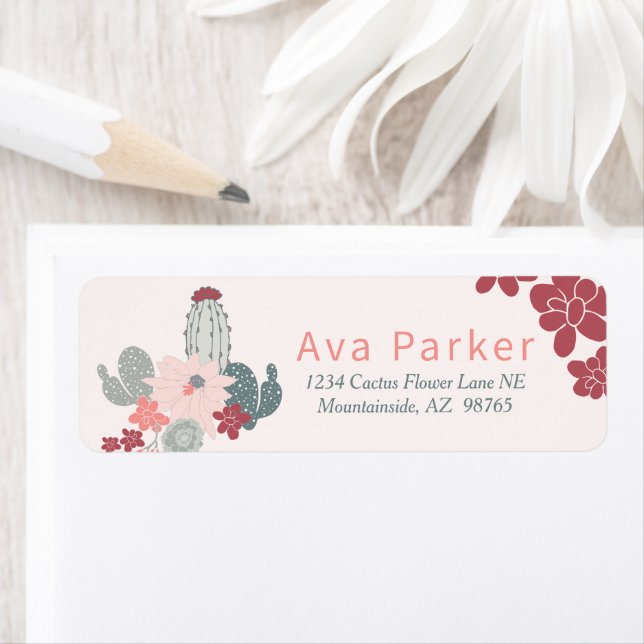 Chic Cactus Succulent Rosa Label Returadress Etikett (Insitu)