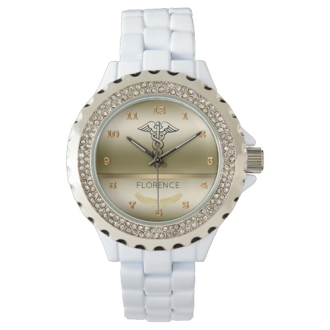 Chic Caduceus Symbol | RN Nurses Nursing Guld Glam Armbandsur (Framsida)