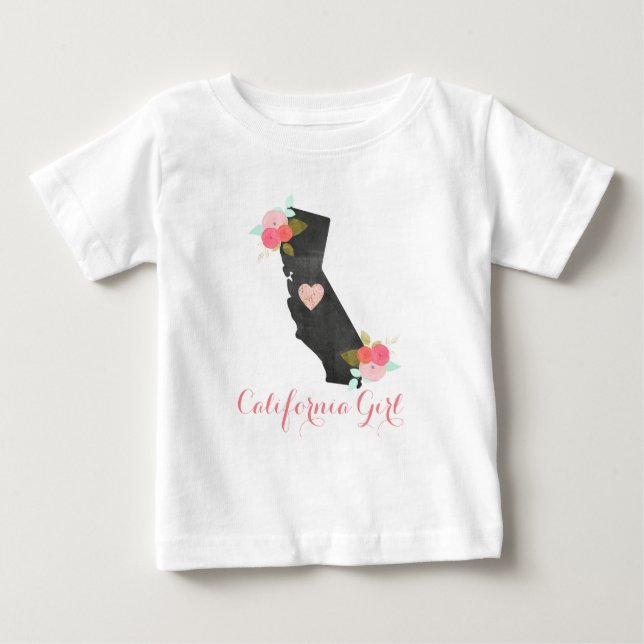 Chic California State & Moveable Heart Girl's T Shirt (Framsida)