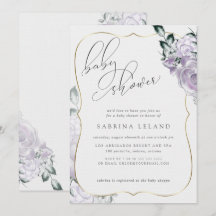 Chic Calligraphy Baby Shower Lavender Blommigt Ro