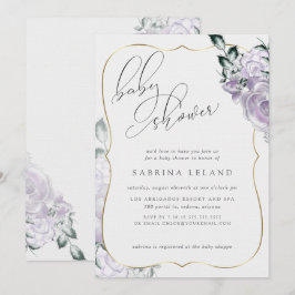 Chic Calligraphy Baby Shower Lavender Blommigt Ro Inbjudningar