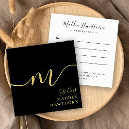 Chic Calligraphy Black Guld Certifikatkort Fyrkantigt Visitkort