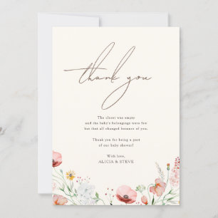 Chic Calligraphy Boho WildblomBaby Shower Tack Kort