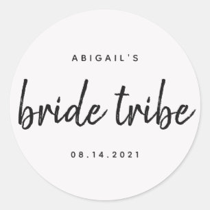 Chic Calligraphy Bride Tribe Bröllop Brudens sida Runt Klistermärke
