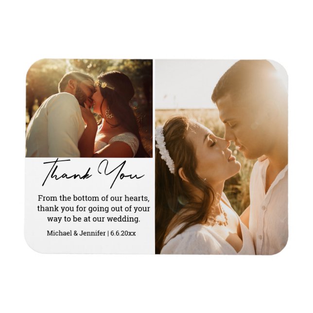 chic calligraphy bröllop fotocollage tack magnet (Horisontell)