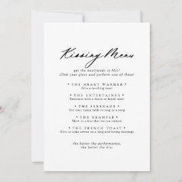 Chic Calligraphy Bröllop Kissing Menu Game Card