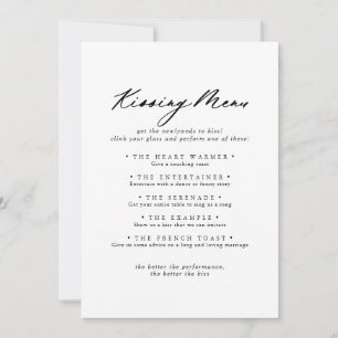 Chic Calligraphy Bröllop Kissing Menu Game Card