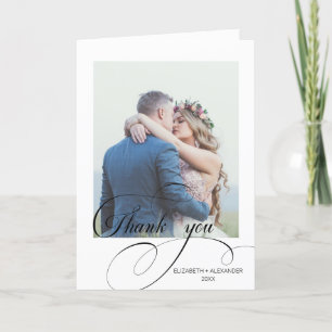 Chic Calligraphy Bröllop Photo Tackto You Card Tack Kort
