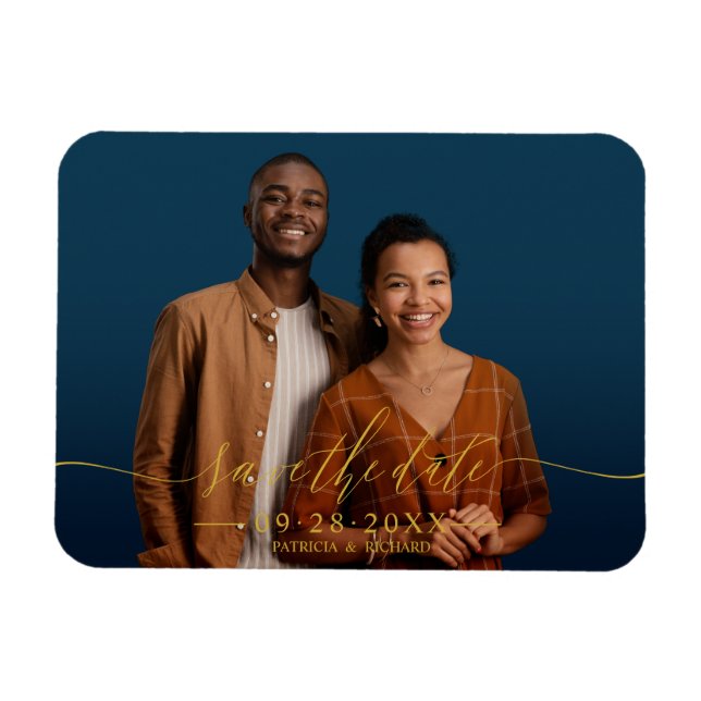 Chic Calligraphy Bröllop spara datum Photo Magnet (Horisontell)