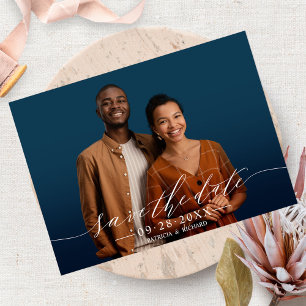 Chic Calligraphy Bröllop spara datum Photo Vykort