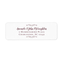 Chic Calligraphy Burgundy Bröllop Returadress Etikett