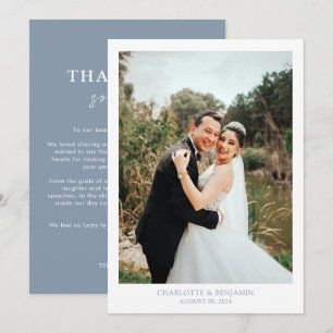 Chic Calligraphy Dusty Blue Script Photo Bröllop Tack Kort