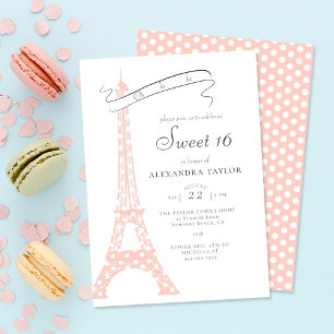 Chic Calligraphy Eiffel Paris Polka dots Sweet 16 Inbjudningar