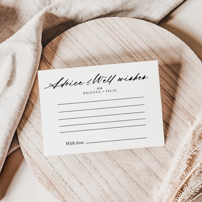 Chic Calligraphy Elegant bröllop Advice Card Vykort (Skapare uppladdad)