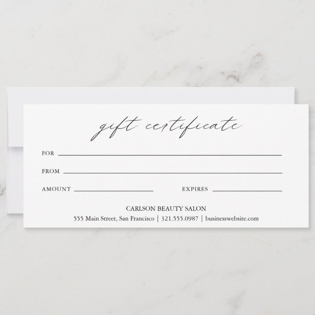Chic Calligraphy Elegant Business Gift-certifikat (Baksida)