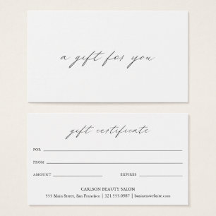 Chic Calligraphy Elegant Business Gift-certifikat Visitkort