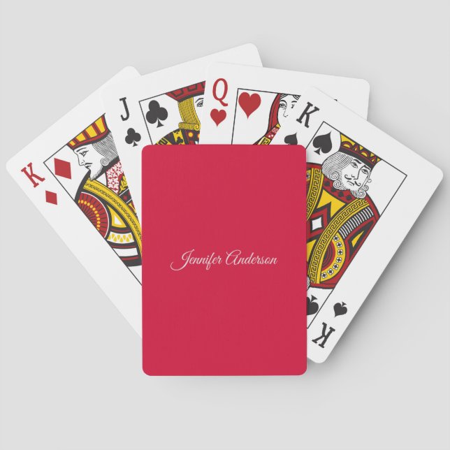 Chic Calligraphy Elegant Cherry Red Personlig Casinokort (Baksidan)