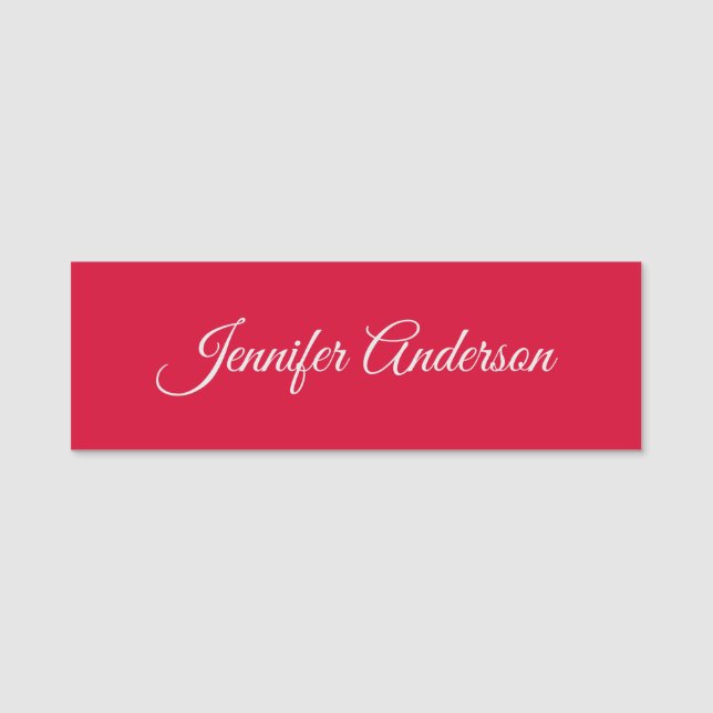 Chic Calligraphy Elegant Cherry Red Personlig Namnbricka (Framsida)