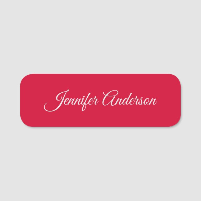 Chic Calligraphy Elegant Cherry Red Personlig Namnbricka (Framsida)