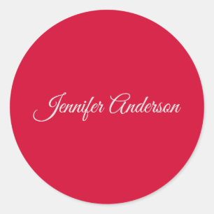 Chic Calligraphy Elegant Cherry Red Personlig Runt Klistermärke